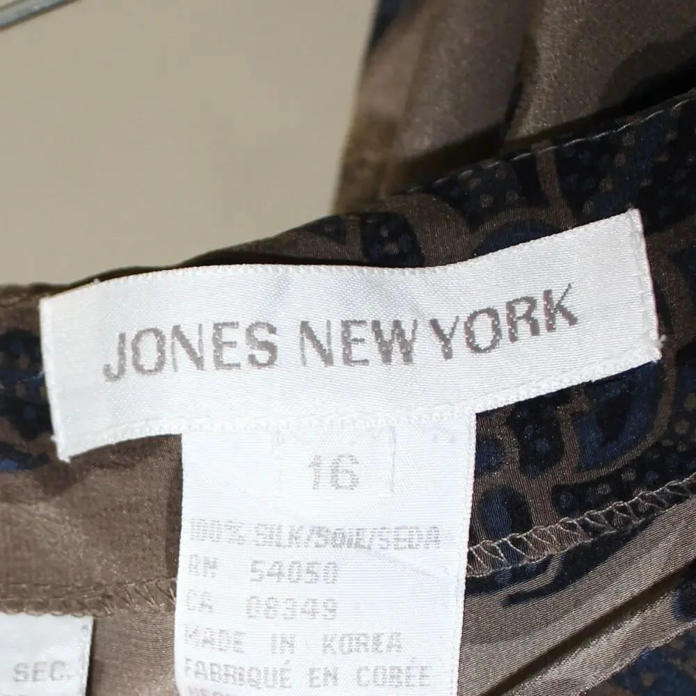 Jones New York 100% Silk Midi Skirt Size 16 Olive Green Floral